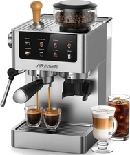 Espresso Machines with Burr Grinder, 20 Bar, Milk Frother Steam Wand, Stainless