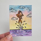 ACEO Original Leap Of Faith Watercolor Acrylic Painting Mini Art Card Signed — photo 1