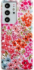 Cute Flower Case for Galaxy S21 Ultra 5G, Sparkle Crystal TPU Cover, Pink Floral