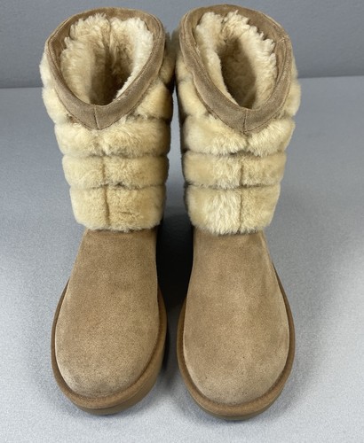 UGG Tania Chevron Sheepskin Suede Boots Chestnut Women’s Size 8 Mid Calf