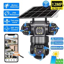 3 Lens 12MP Solar Battery Home Security Camera Outdoor Wifi Wireless PTZ CCTV US