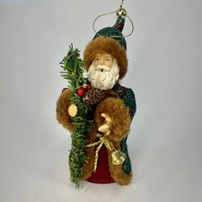 Old World Santa Ornament Mini Tree Topper Fur-Trimmed Tapestry Robe Hat 7&rdquo;