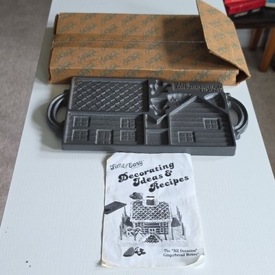 Vintage John Wright Cast Iron Gingerbread House Cookie Mold w/ Recipe Booklet