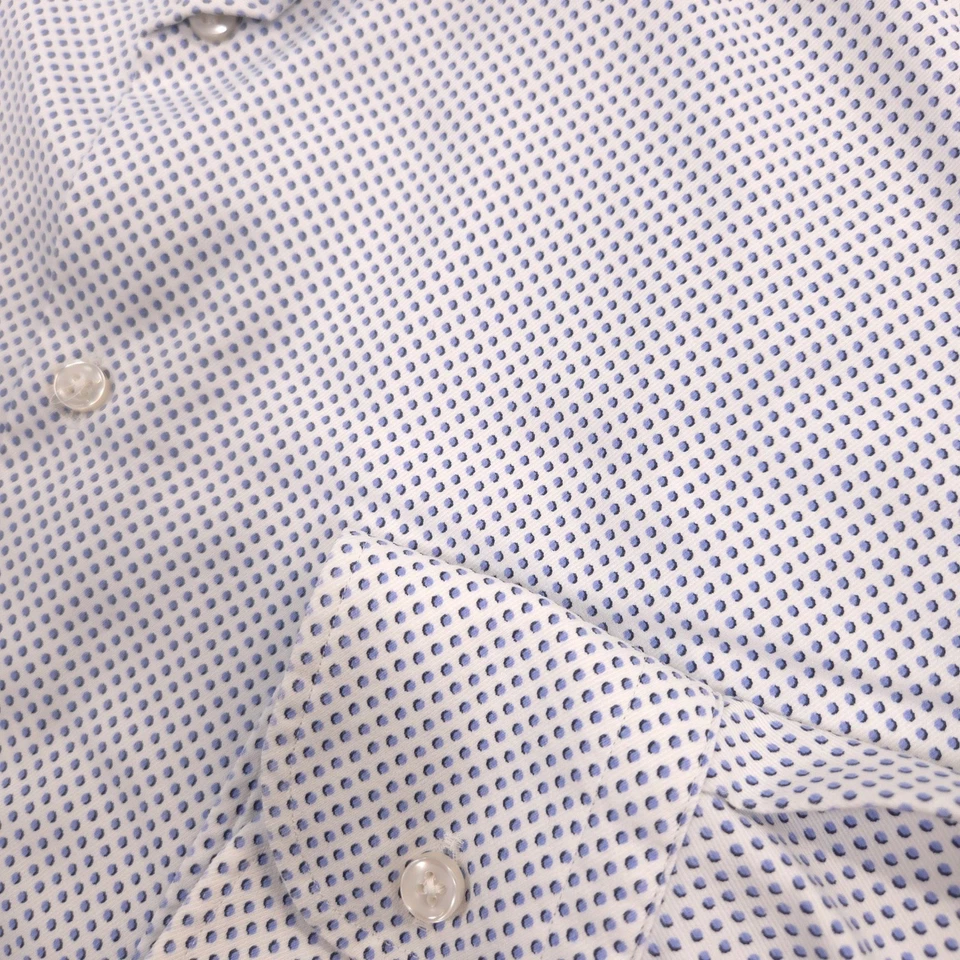 Camisa de vestir Hugo Boss Hank Kent Performance sarga para hombre XXL azul geométrico ajustada Foto 3 de 4