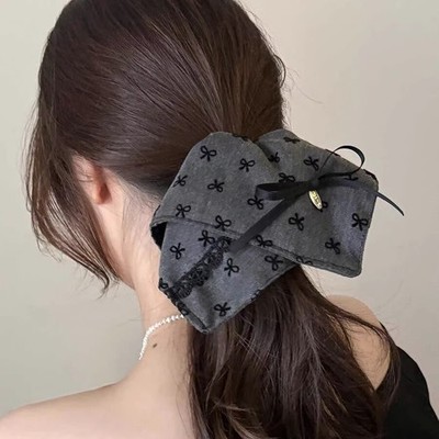 Grey Bow Hair Tie Circle Scrunchie Elegant Square Headband for Women