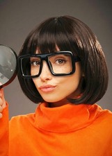 Womens Halloween Scooby Doo Style Fancy Dress Short Deluxe Brown Velma Wig