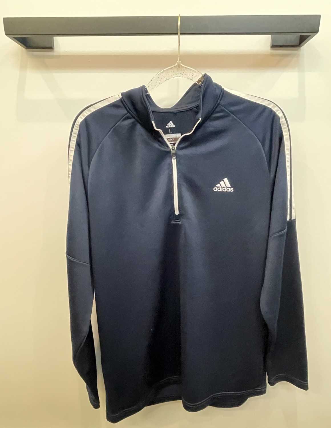 Adidas Golf 1/4 Zip Jacket Men L Navy Blue 3 Stripe Moisture Wicking Athletic thumbnail 3
