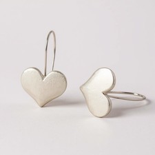 Anthropologie Silver Heart Hoop Earrings Boho Love Statement Geometric Romantic