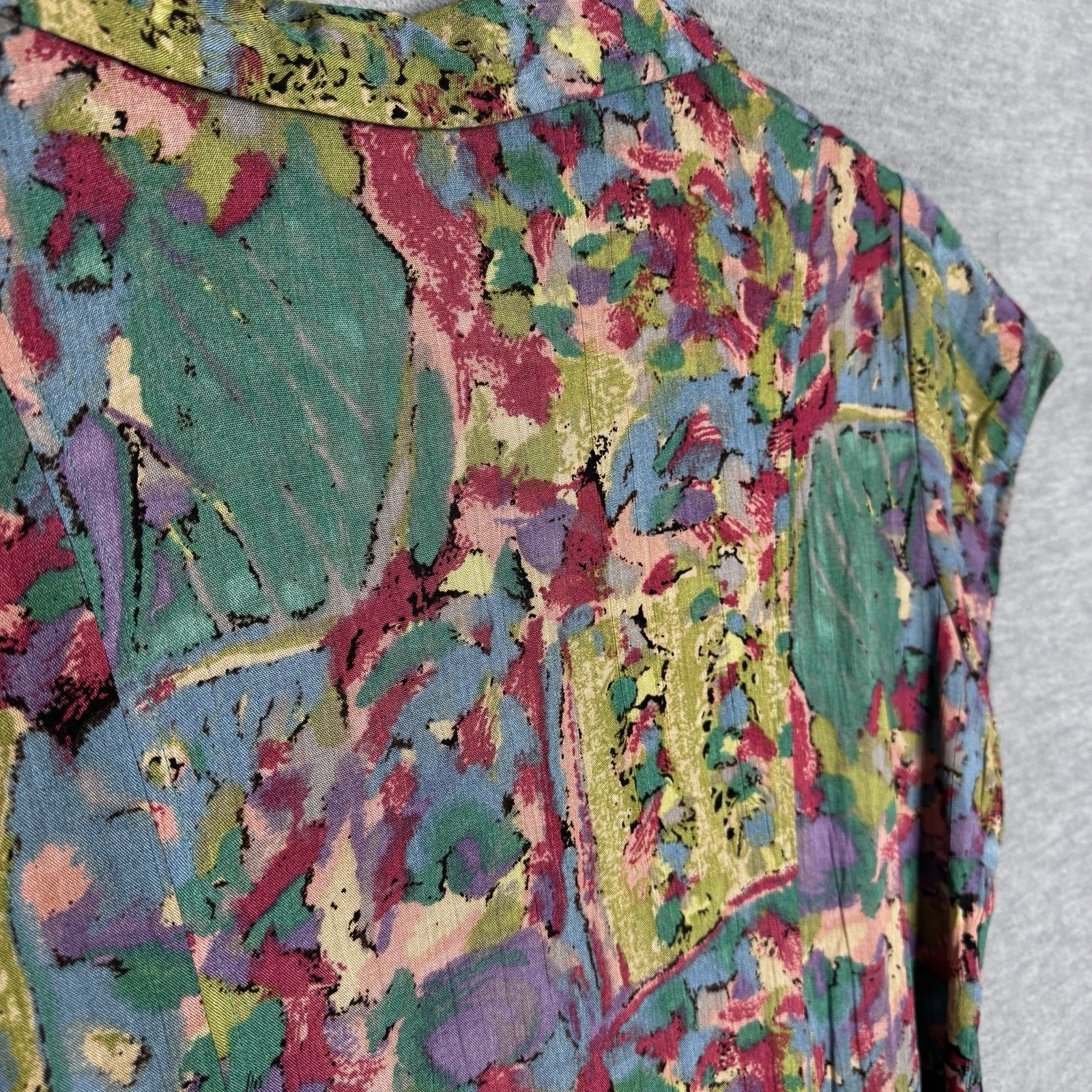 Vintage Dress-U By Sharon Maxi Dress Size 20 Artsy Print Sleeveless 90s Ruffle