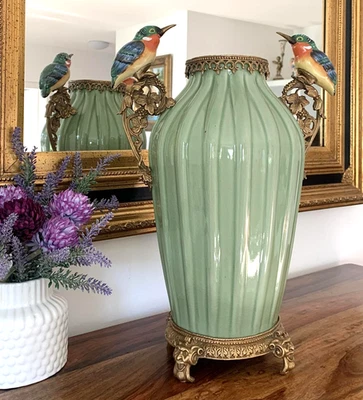Porzellanvase Jugendstil Vogel Prunkgefäß Porzellan Bronze Vase Antik Amphore - Bild 1 von 4
