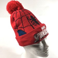 Marvel Spider-Man Winter Beanie Cap Hat Kids One Size Fits All With Pom EUC