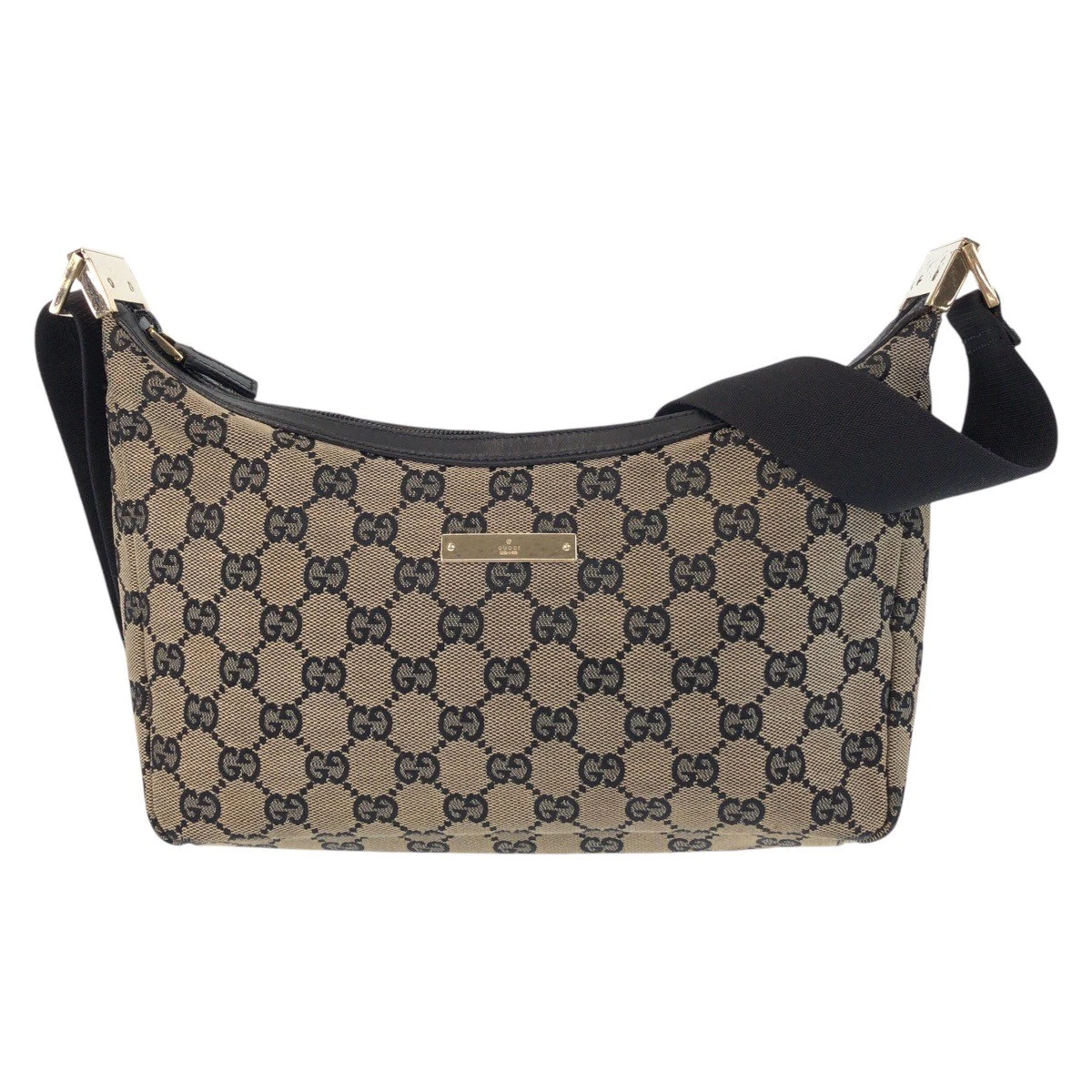 Sac bandoulière GUCCI beige noir noir métal doré garnitures GG toile 019 0433 Po