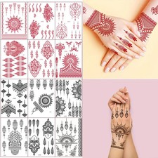 Henna Tattoo Stickers, 12 Sheets, 6pcs Red 6pcs Black, Waterproof for Women We