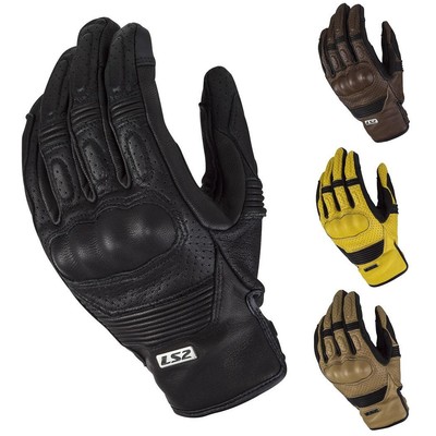 LS2 Duster Leather Touring Motorcycle Gloves Summer Cruiser Bike Black Brown