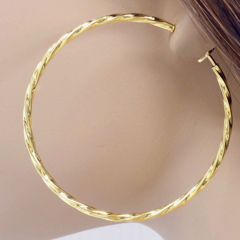 #E121D NEW Pair Non-pierced CLIP ON Twist Hoop EARRINGS Spring Closure ...