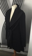 “kim Parrish” Coat (uk L) Black, Tie-front, Scalloped Edging