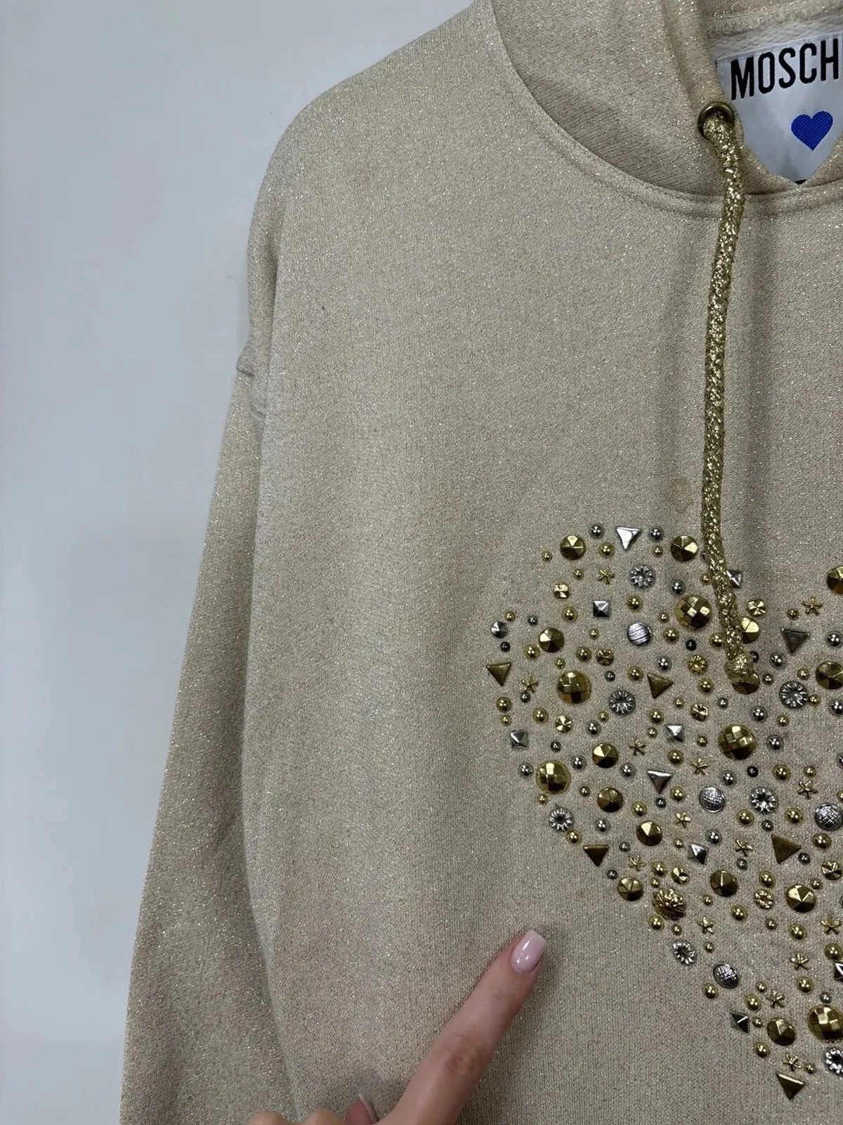 OFF WHITE Felpa con cappuccio donna Moschino vintage cuore strass logo M