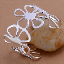 hot 925 Silver women Flower cuff Bangle bracelet charm jewelry wedding gift