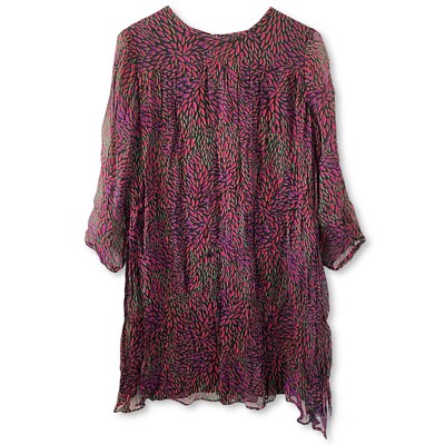 BASH (Ba&sh) Black Petal Printed Dress Long Sleeve Shift Dress Sz 4