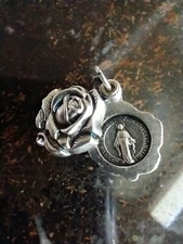 Catholic Miraculous Medal Silver Tone Slider Locket Small Religious Medal, Italy