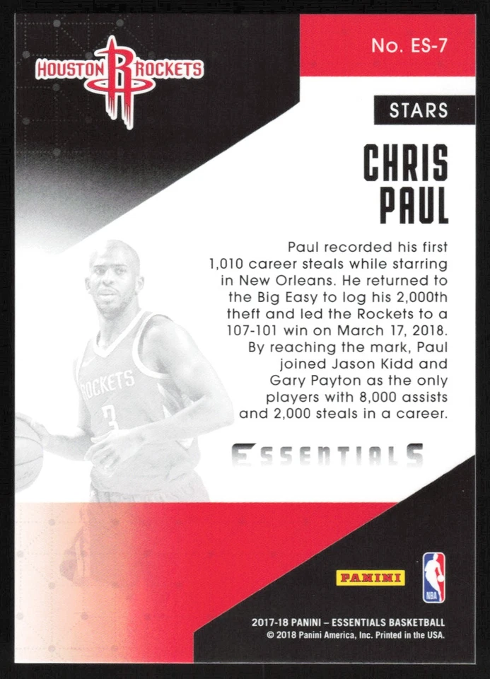 2017-18 Panini Essentials Essential Stars Chris Paul #ES-7 Houston Rockets - Image 2 of 2
