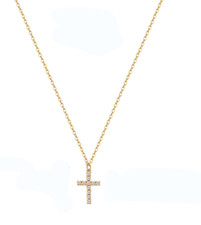 Women 18K Gold Plated Stainless Steel CZ Cross Pendant Necklace Gift PE11