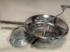 Winco Stainless Steel Food Mill 3 Graters New Turn Knob Handle Bowl Grippers 9"