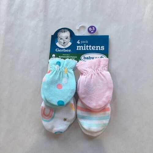 Gerber 4 Pack Baby Girl Scratch Mittens Gloves 03 Months Pink Dots
