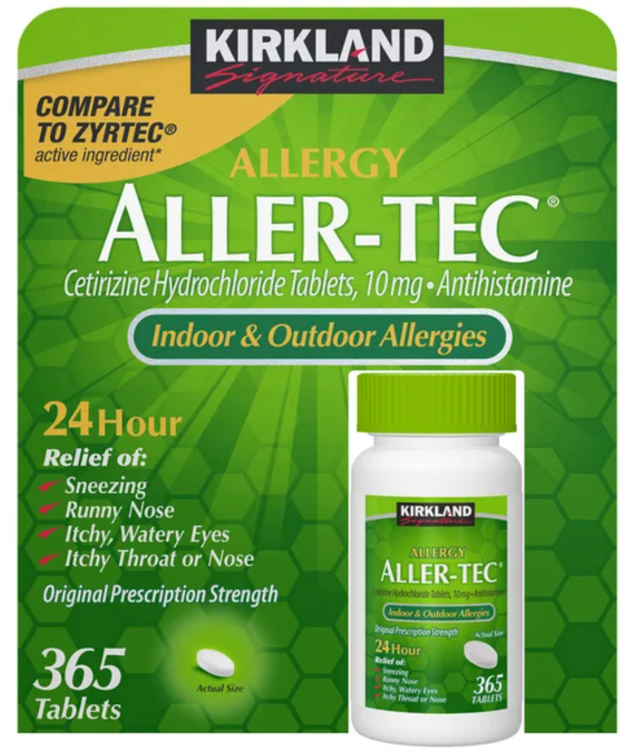 KIRKLAND Aller-Tec Allergy Cetirizine 10mg Antihistamine compare Zyrtc 365 7/27