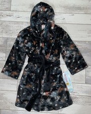 Cat  Jack Hooded Robe size XS 4/5 Space Print/Black with Pockets  Belt - NEW