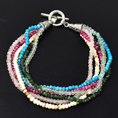 131,00 kt Erdabbau 6 Zoll langes Rosenquarz & Rhodonit Perlen Armband JK-26E286