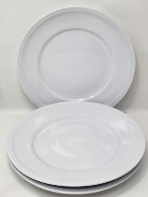 Everyday White Beaded Dinner Plate 10.5  by Fitz & Floyd Set 3 Porcelain Plates