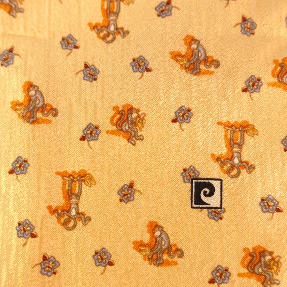 Pierre Cardin Neck Tie Men Yellow Animal Floral Silk Bright Luxury Monkey Italy - Image 2 of 4