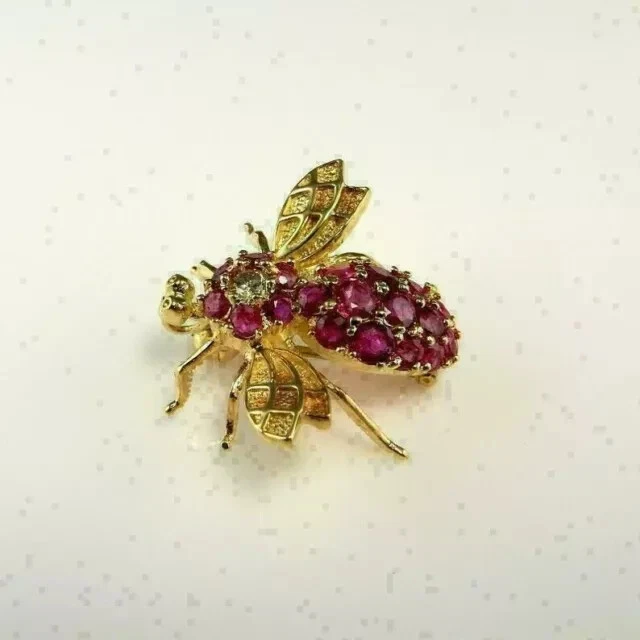 2Ct Round Cut Lab-Created Pink Ruby Bee Brooch Pin 14K Yellow Gold Plated - Image 4 of 4