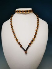 34cm Unique Yellow Nephrite Jade Hand-polish. Round Beads Necklace/rope Zm3