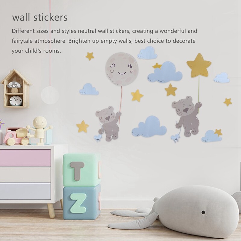 Flying Bear Wall Stickers Watercolor Nursery Wall Decals DIY Cartoon