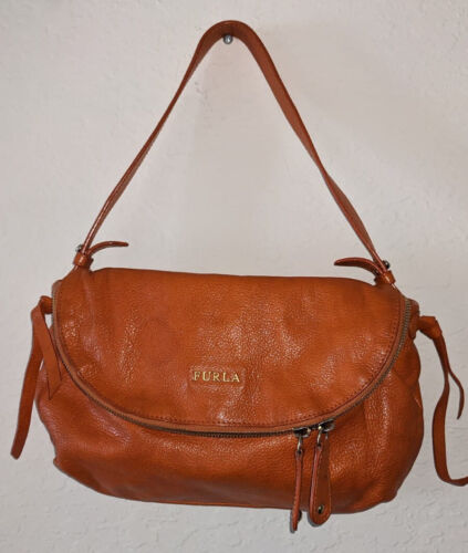 FURLA Small Shoulder Bag Orange Genuine Leather. … - image 1