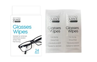SECOND GLANCE EYEWEAR Spectacle Lens Cleaning Glasses Wipes Quick Gentle Smear Free Deep Cleaner 24pk