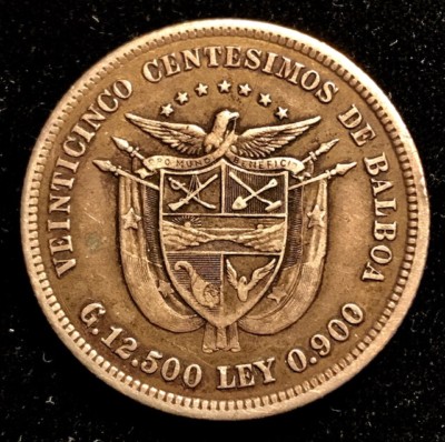 新品未開封 レアデック USPC Panama Casino PANAMA - 25 Centesimos de Balboa - 1904 - Silver Coin - AU
