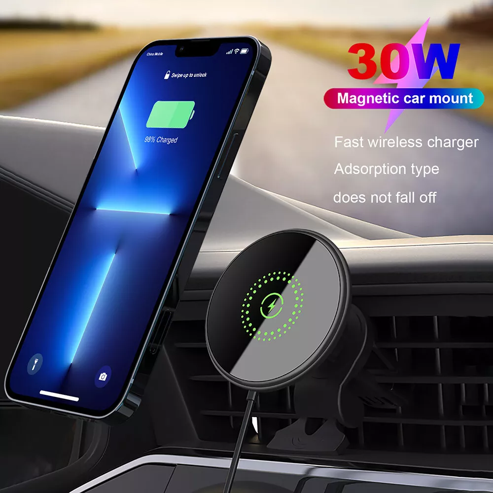 DE 30W Magnetic Wireless Car Charger Cell Phone Mount for iPhone 13 Pro Max  14