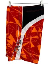 Ron Jon Surf Shop Orange  Red Triangle Sewn Logo 9" Board Shorts Mens Size 32