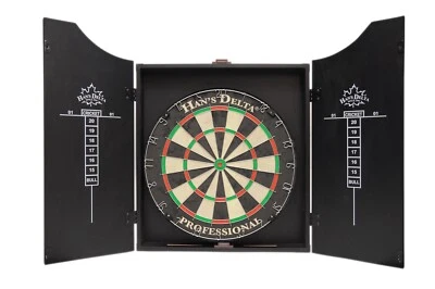HAN'S DELTA Professional Bristle Dartboard Cabinet Set, Includes 6 darts, Black