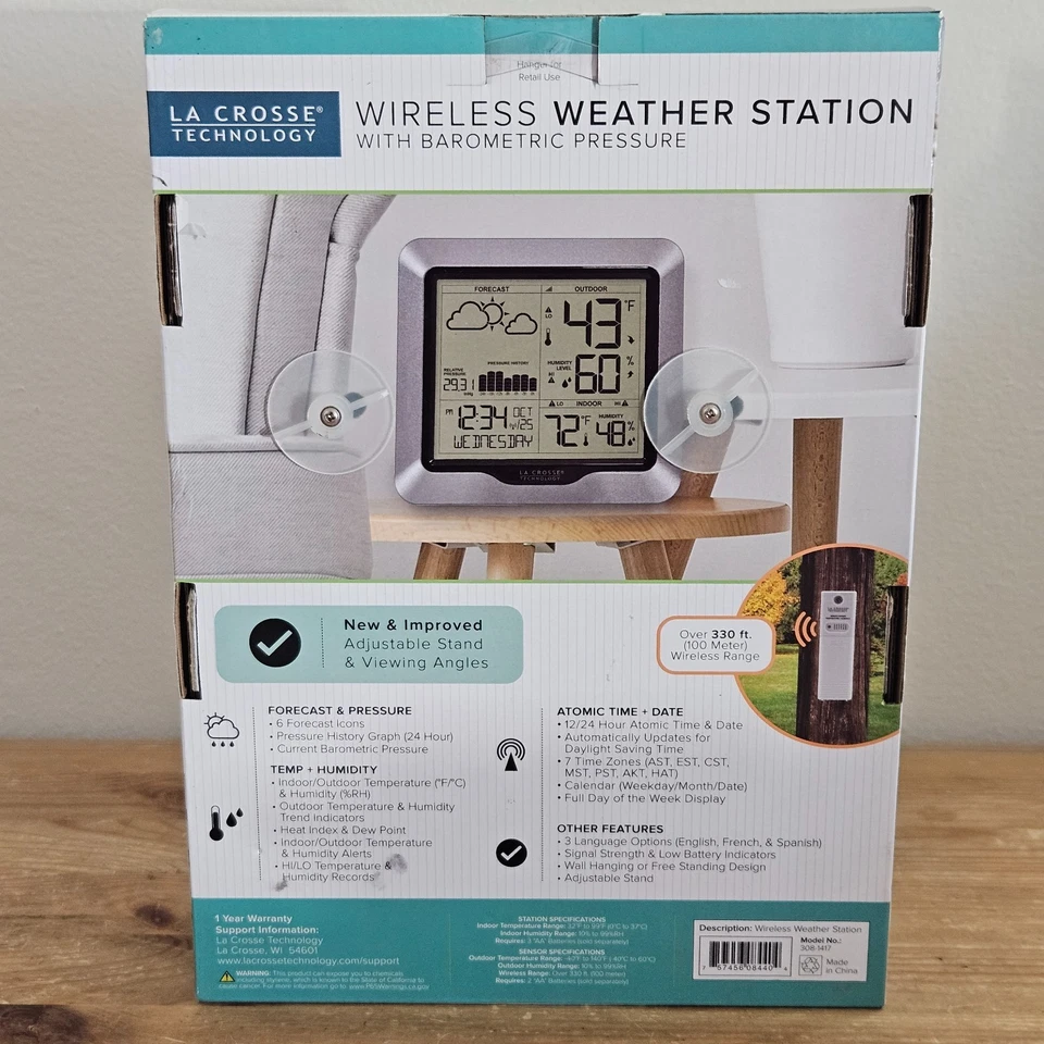 308-1417 La Crosse Technology Atomic Forecast Weather Station with TX141TH-BV3 - Image 2 of 4