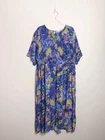 Virtuelle Womens Blue Shirred Short Sleeve Viscose Dress Size 16 EUC