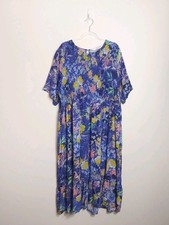 Virtuelle Womens Blue Shirred Short Sleeve Viscose Dress Size 16 EUC