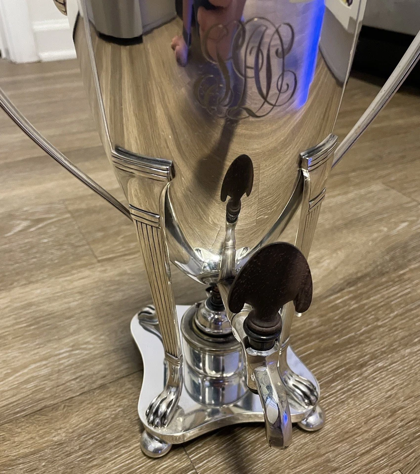 ANTIQUE 1800'S BLACK STARR & FROST SILVERPLATE MONOGRAM SAMOVAR COFFEE URN - Image 2 of 4
