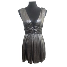 Metallic Silver Retro Alt Glam Punk Cyber Goth Indie Sleaze Mini Dress Size S