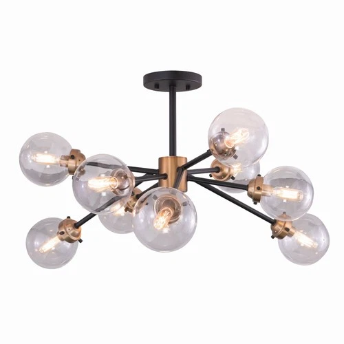 Orbit 9-Light Semi-Flush Mount in Industrial and Sputnik Style 15.5 Inches Tall - Picture 1 of 11