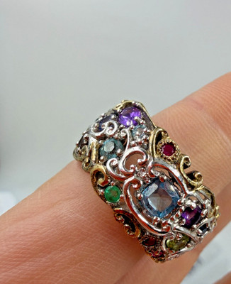 Gems en Vogue Michael Valitutti Ring Eternity Band Colorful Gemstone Size 8