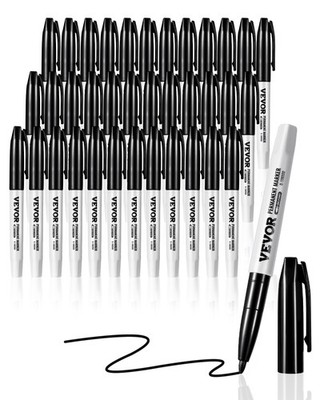 VEVOR Permanent Markers 36 Count Black Fine Tip Waterproof & Fade-Resistant